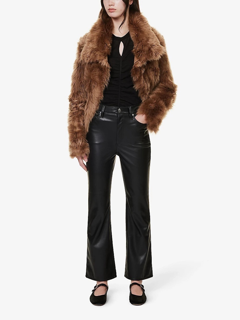 NWT $295 Rag & Bone Casey Black Faux Leather Cropped Flare Pants Size 34 US 14